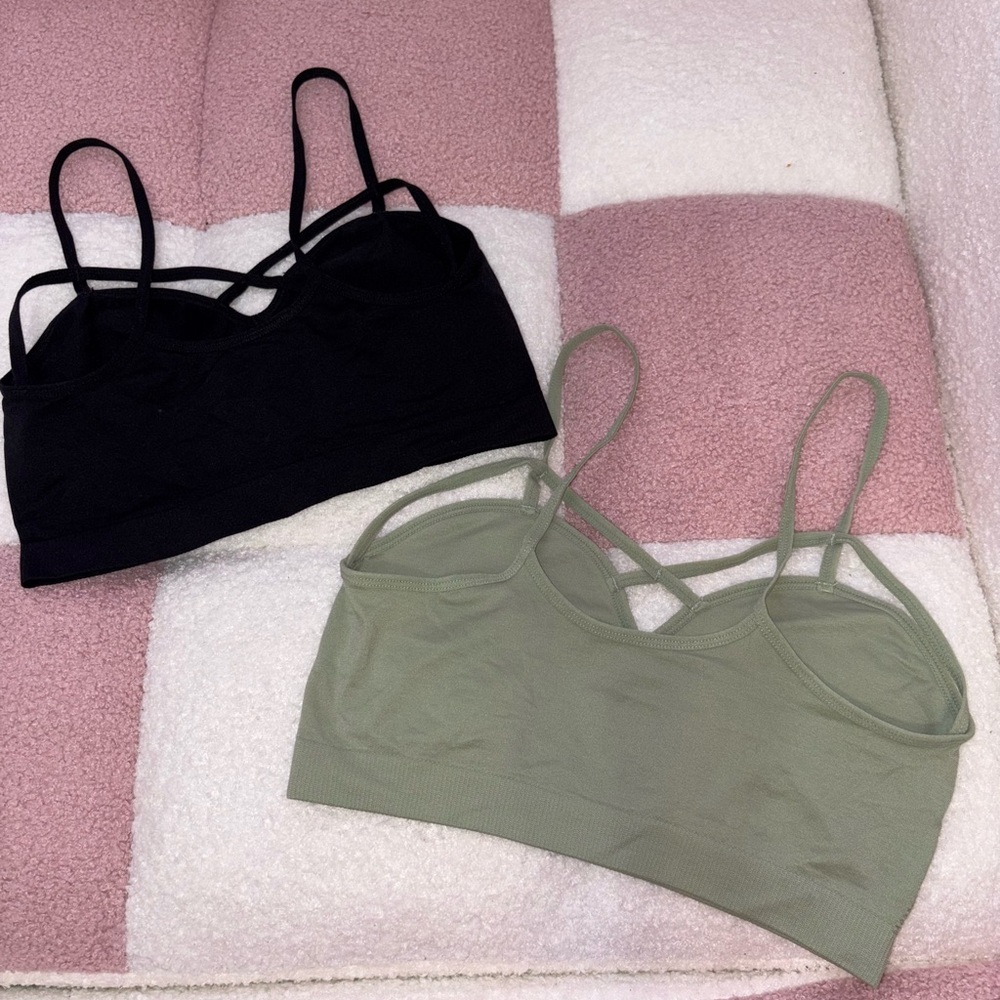 Women's Strappy Bralette Set - Black and Green